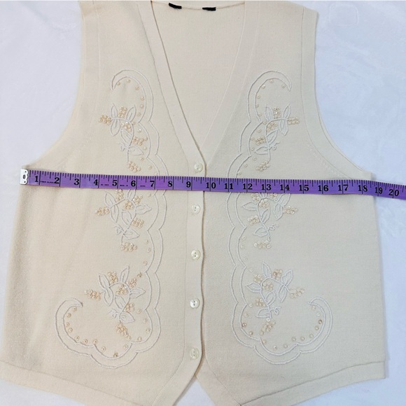 Vintage Sweater Vest Womens Ivory Embroidered Embellishment Coastal Cowgirl - Picture 4 of 6